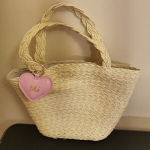 Bergdorf Goodman Straw Tote Bag New w BG Pink Keychain Cute New GWP W Free Gifts